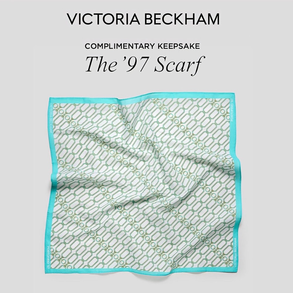 Victoria Beckham ‘97 Portofino Collection Geometric Scarf with Teal Trim NWT - Picture 3 of 6